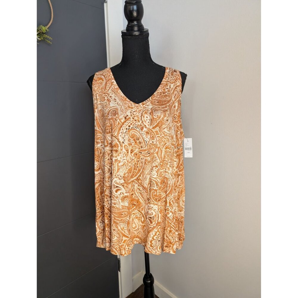 Lane Bryant Orange Paisley V-Neck Tank Top